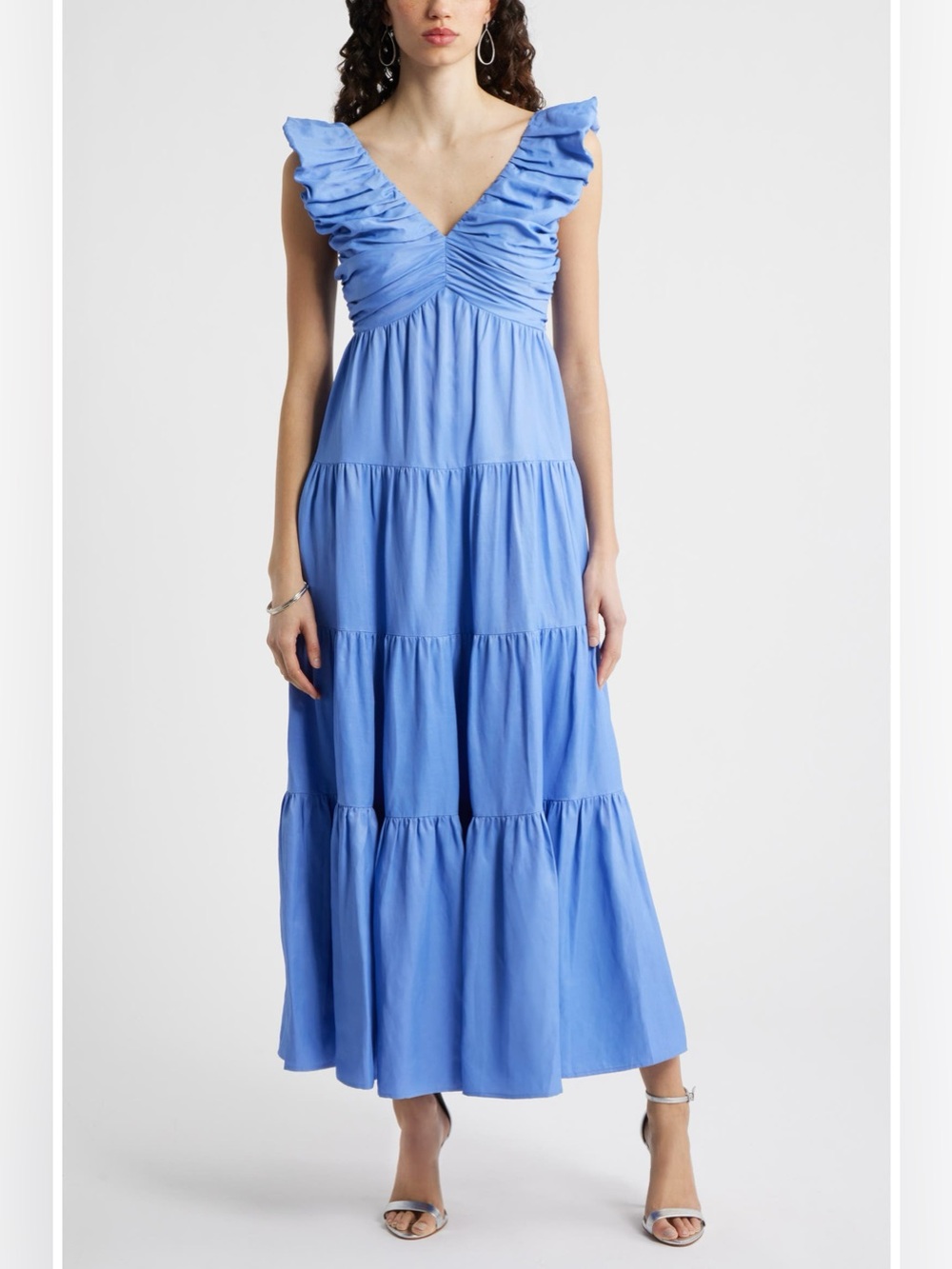 Chelsea28 $149 Blue Ruffle V-Neck Tiered Maxi Dress